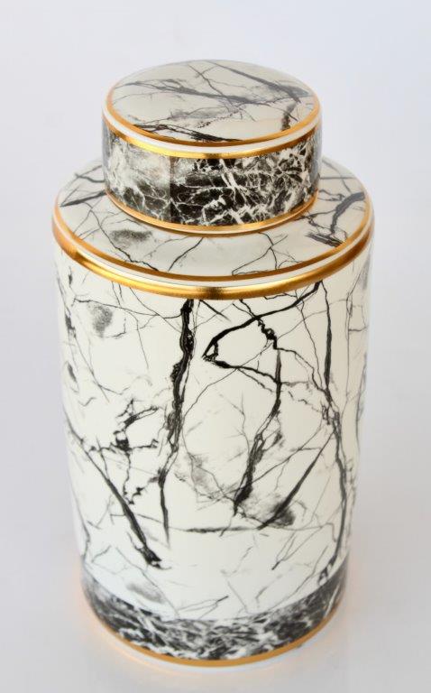 Marbled Black, White & Gold Jar With Lid